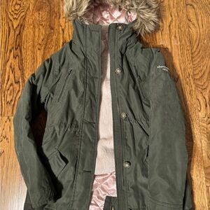 Abercrombie & Fitch Dark Green Coat with Faux Fur Hood